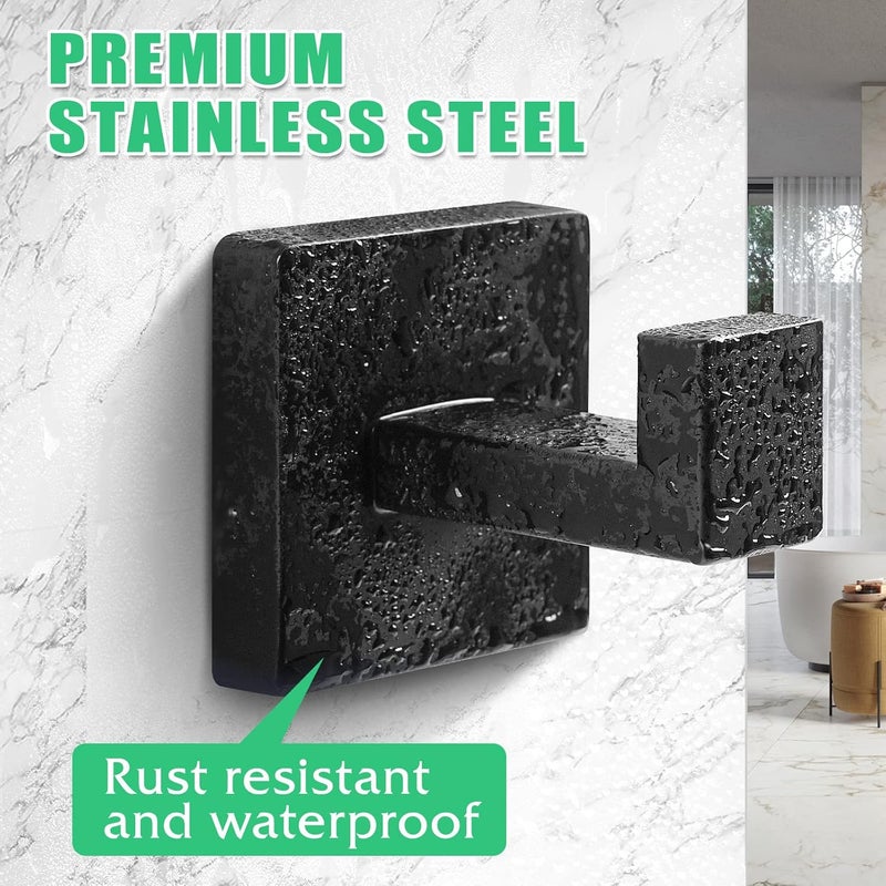 Fenas Heavy Duty Stainless Steel Towel Hooks, Wall Mounted Square Robe Hooks for Bathroom, Kitchen, Bedroom, Hotel Matte Black 2 Pack - Image 2